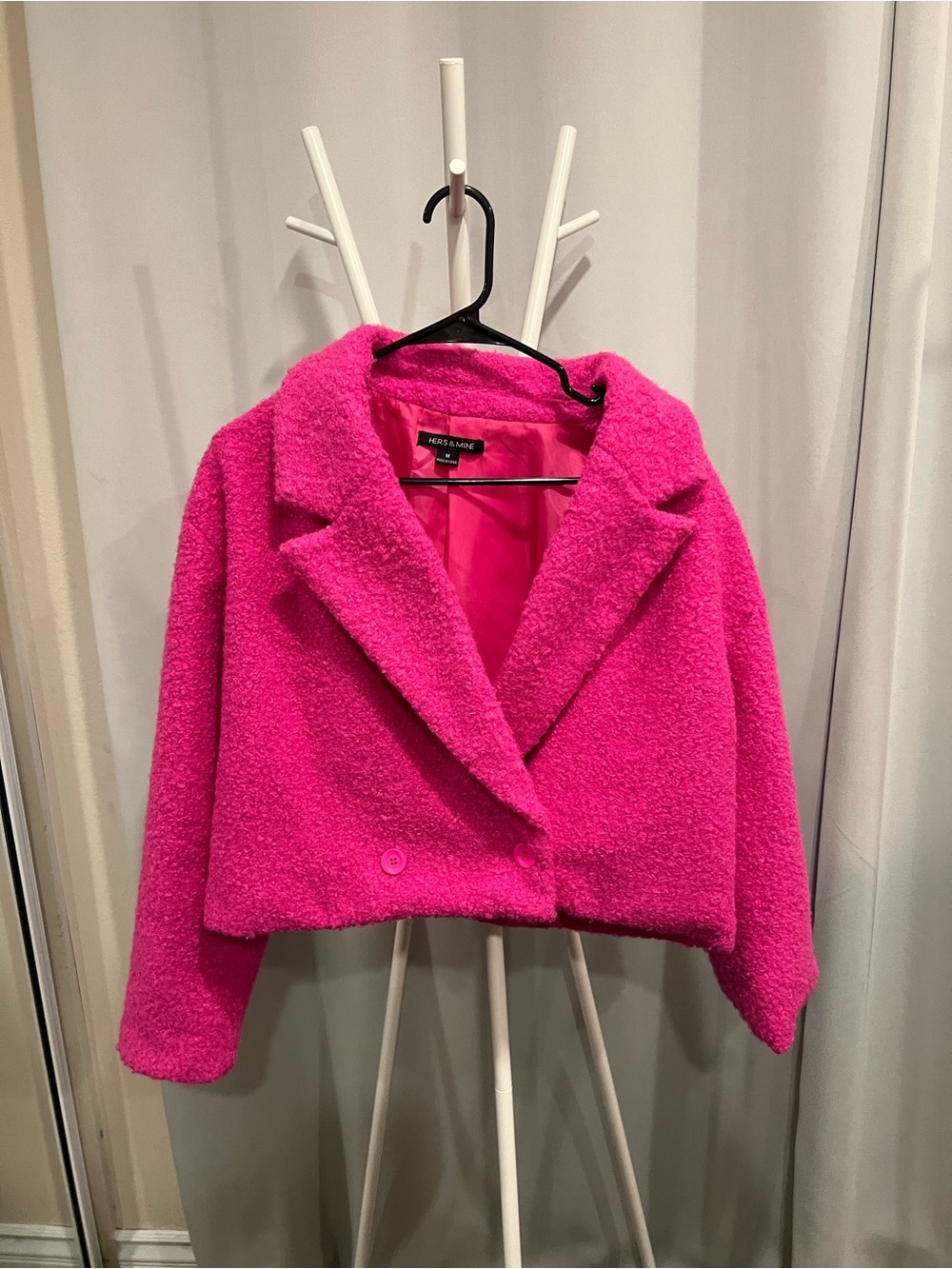 Hers & Mine -Hot Pink Cropped Bouclé Coat